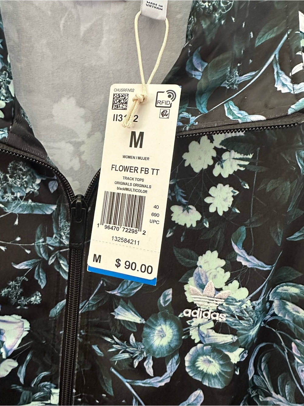 adidas Black Floral Track Bomber Jacket with Teal Accents - Picture 3 of 4